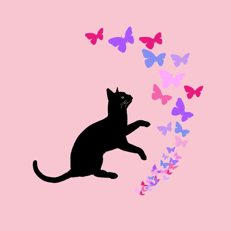 Chat noir et conception de papillons colorés