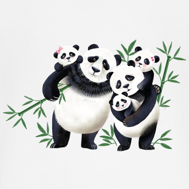 Pandafamilie drei Kinder