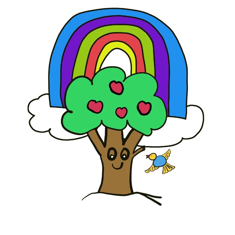 Rainbow Apple Tree Bird Kids