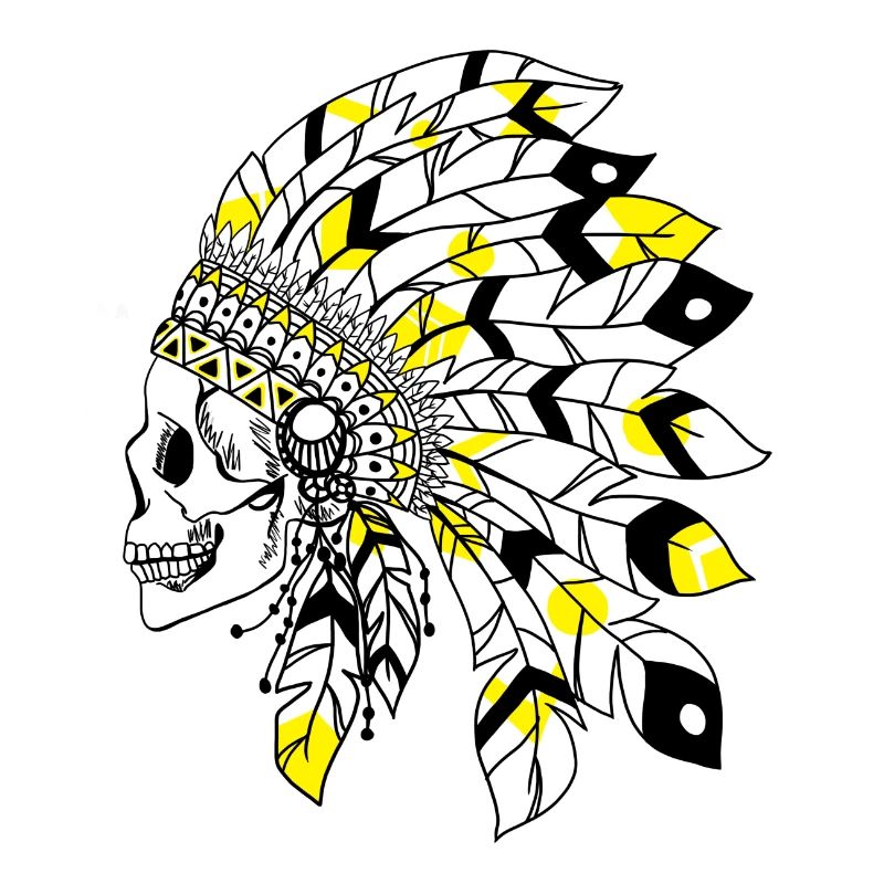 crâne avec coiffe indienne noir et jaune