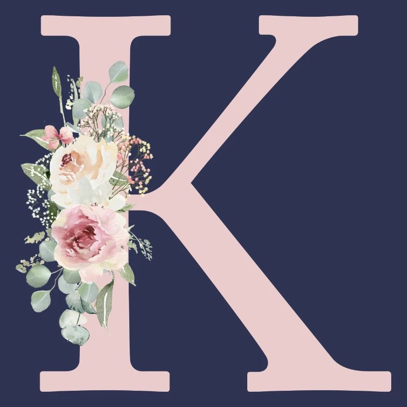 K| Monogramme | Eucalyptus Pastel Fleur Bleu