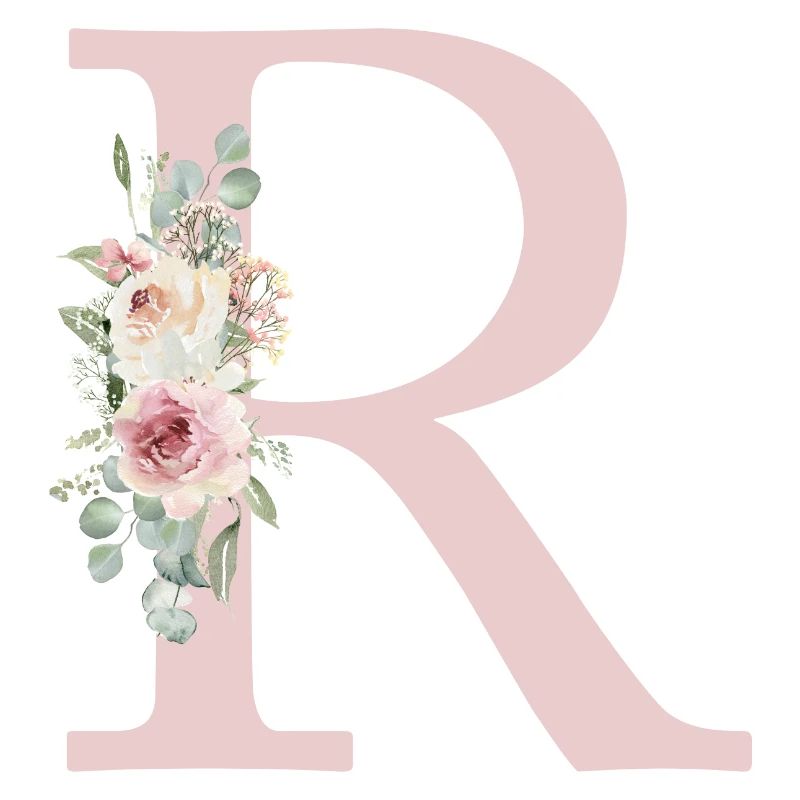 R| Monogramm | Eukalyptus-Pastell-Blumen-Blau