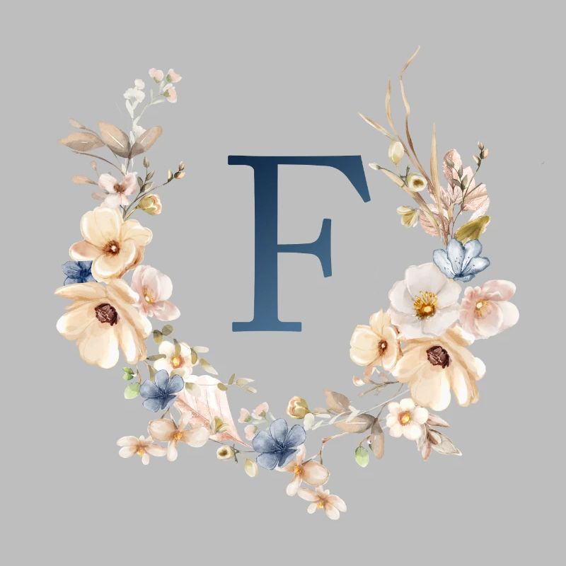 F Monogram, Floral, Boho