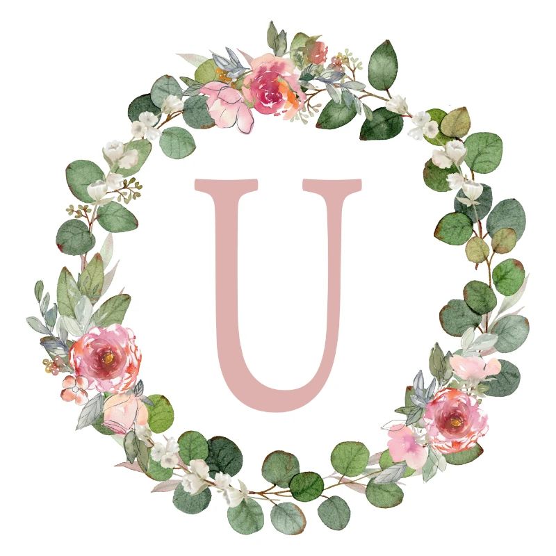 U Monogram Eucalyptus Rose Wreath