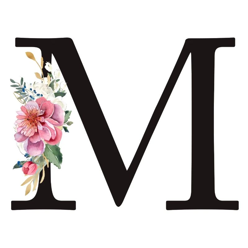 Customizable Monogram M Floral Pink White