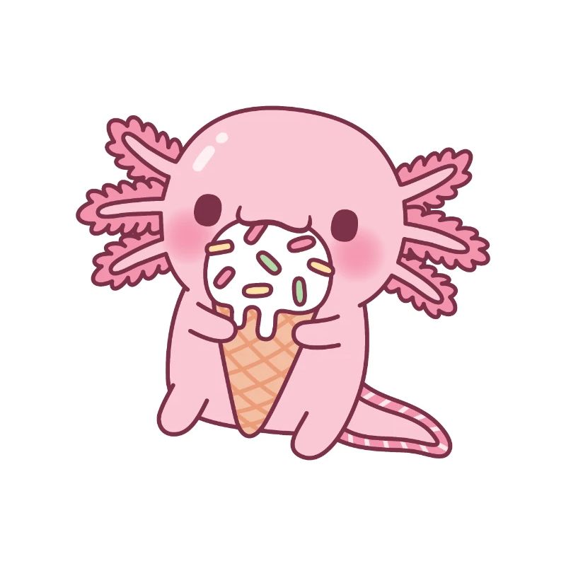 Mignon axolotl mangeant de la glace avec des pépites