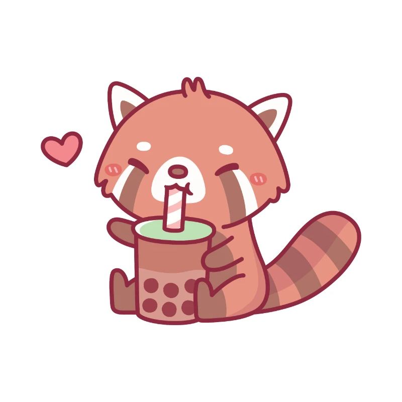 Cute Red Panda Loves Drinking Bubble Tea