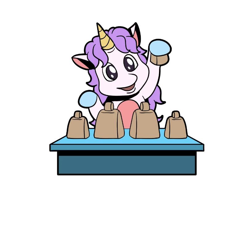Comic Einhorn spielt Kuhglocken