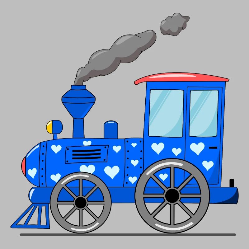 Children's train railway blue with hearts