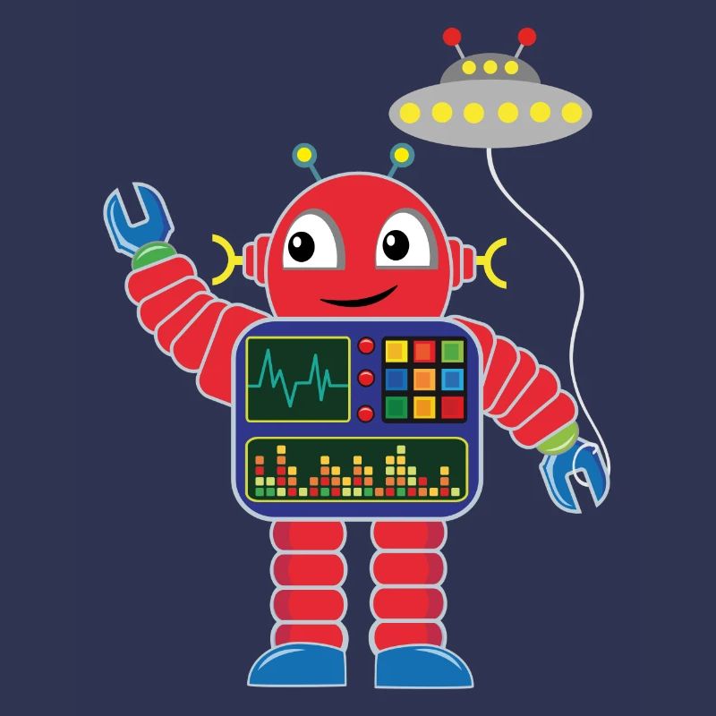 Little red robot with spaceship