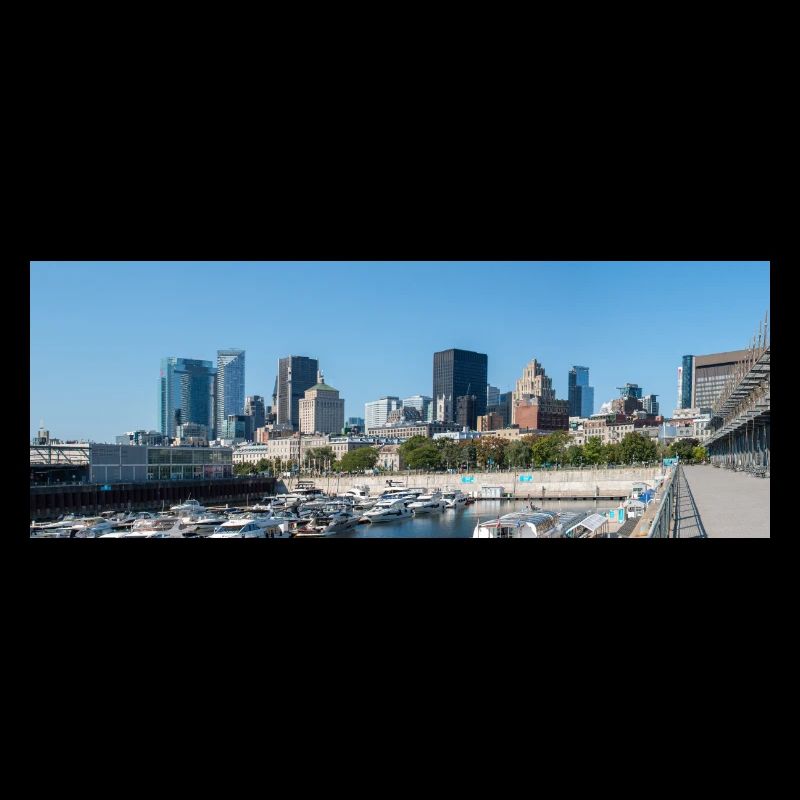 Panoramic view of Montreal Skyline from harbour