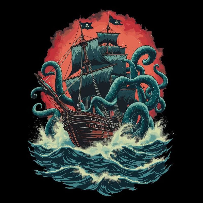 Bateau pirate Kraken Ocean Bataille Monstre marin géant