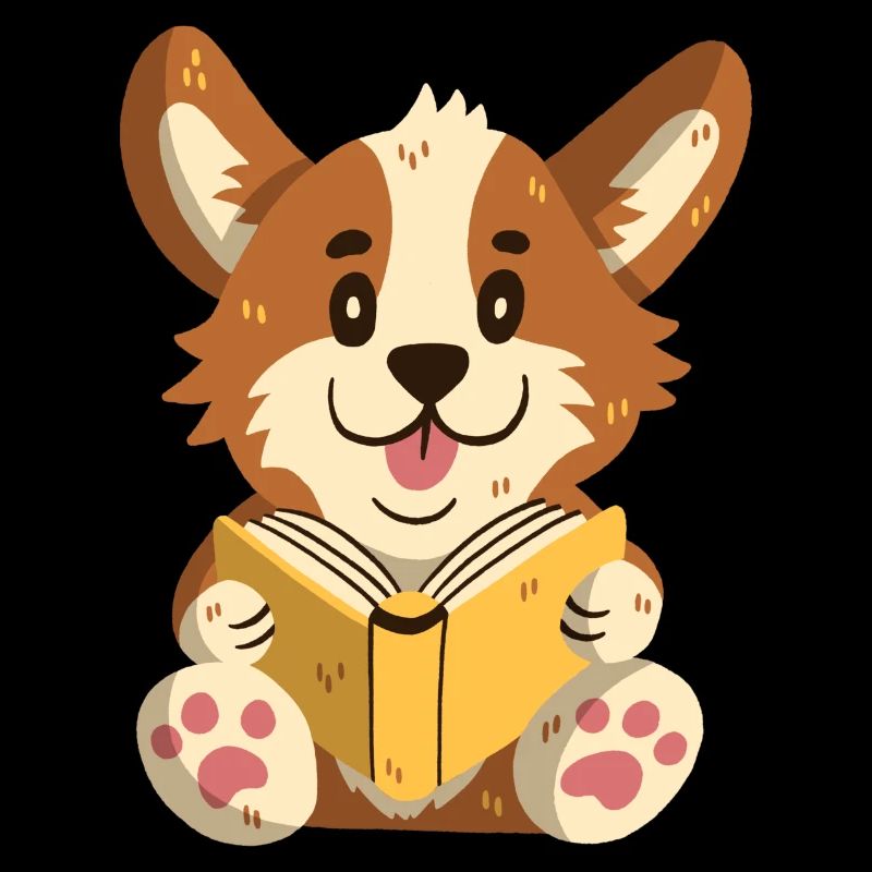 Corgi reading a book