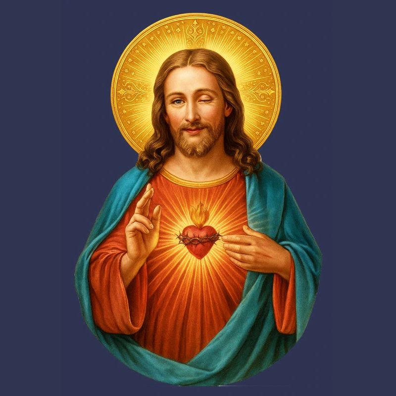Zwinkernder Jesus Herz Jesu Strahlendes Heilsbild