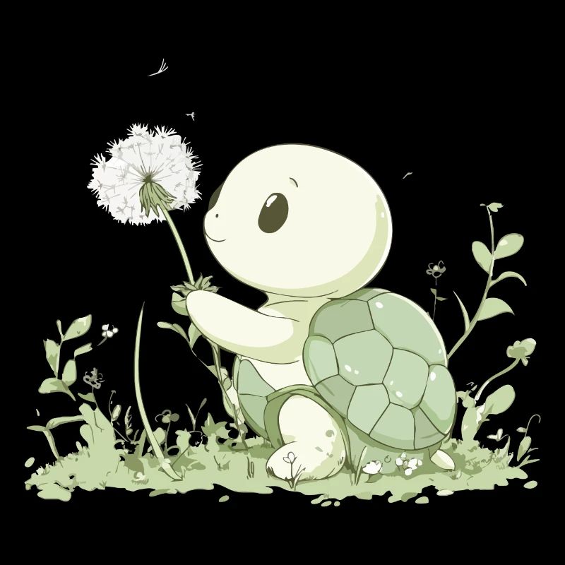 Schildkröte mit einer Pusteblume