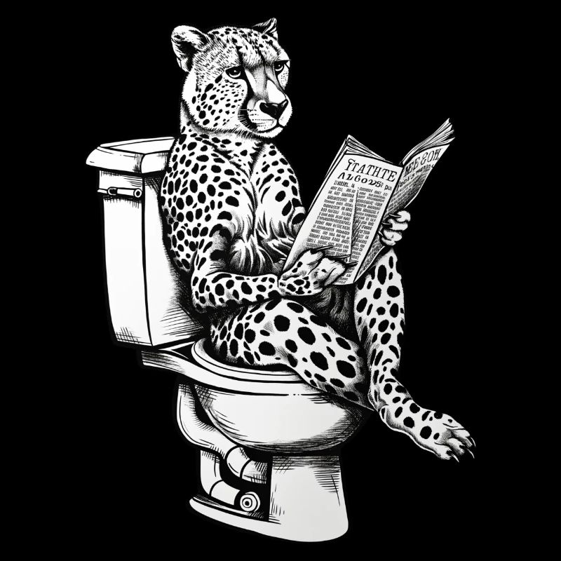 Guépard de lecture sur les toilettes dans un style vintage