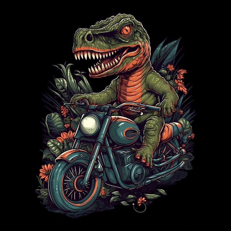 Cooler T-Rex Dinosaurier auf Motorrad