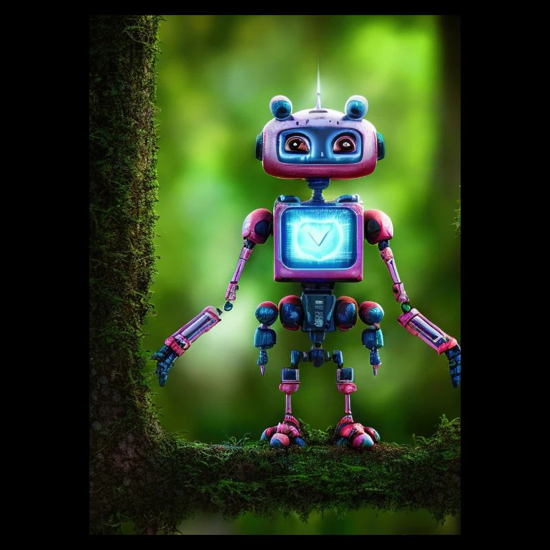 Kleiner rosa Roboter im Wald