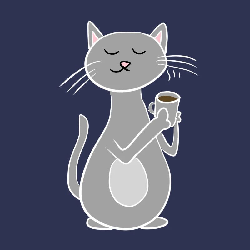 grey cat chilling with coffee