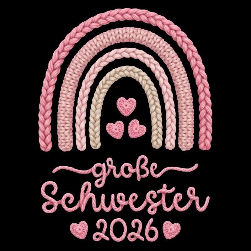 Große Schwester 2026 Regenbogen rosa Strickmuster