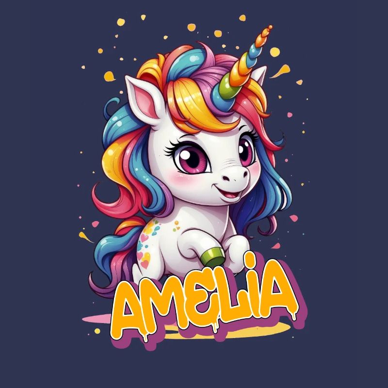 AMELIA - Schöner Mädchen Name mit süßem Einhorn