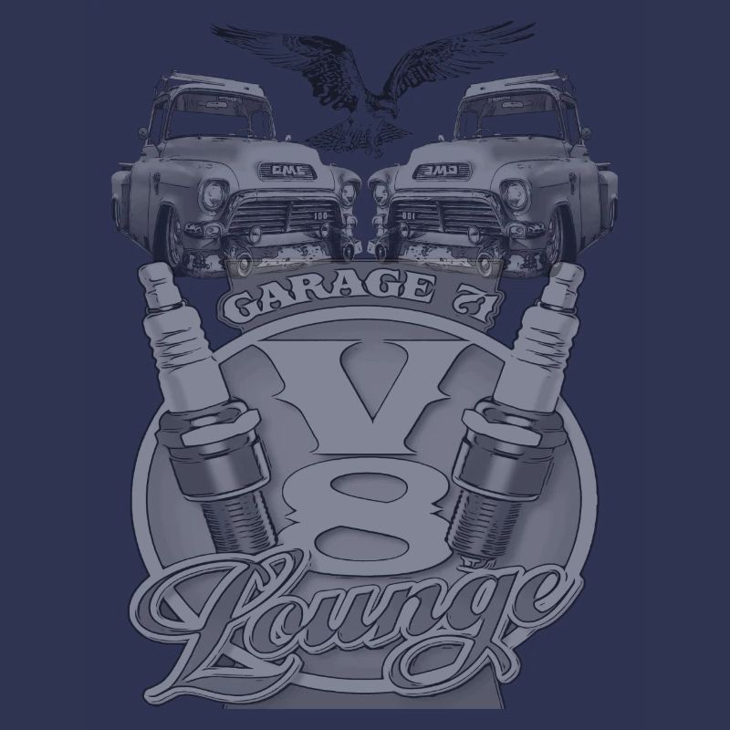GMC garage with V8 engine lounge