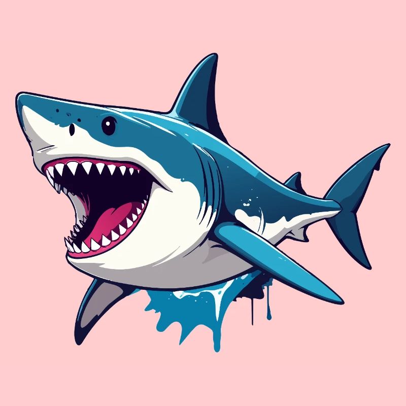 Cheerful Great White Shark Spritz Effect Maritime Motif