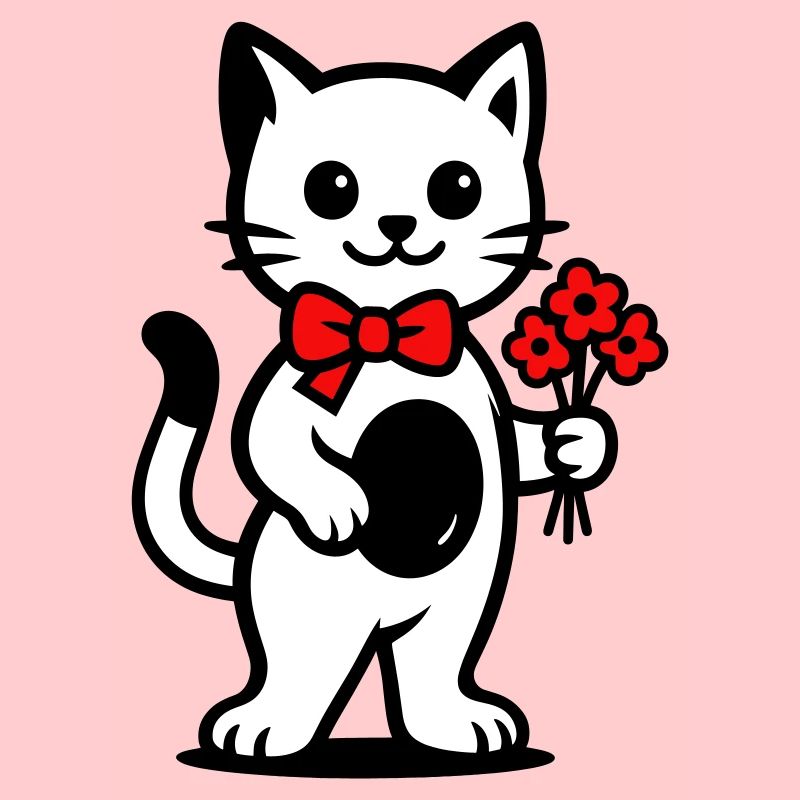Amoureux des chats kawaii avec ruban rouge