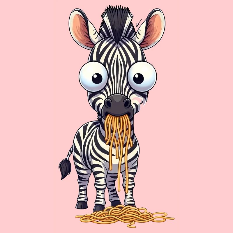 Drôle de spaghetti zébré mangeant de grands yeux maladroits