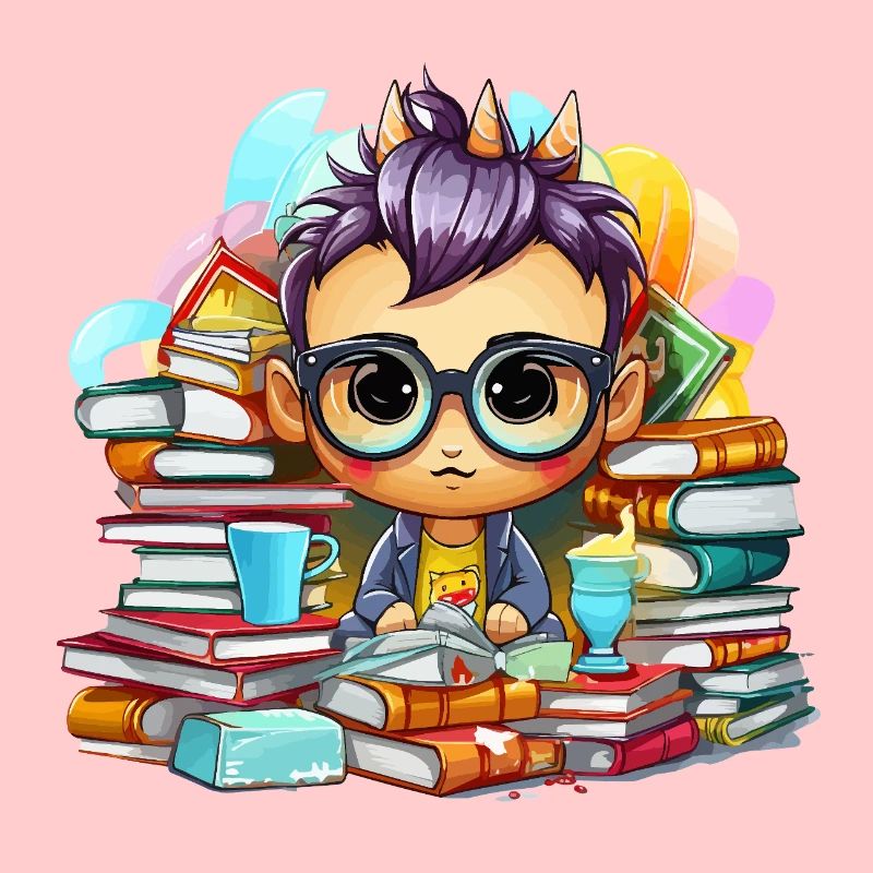 Lernheld Chibi mit Büchern