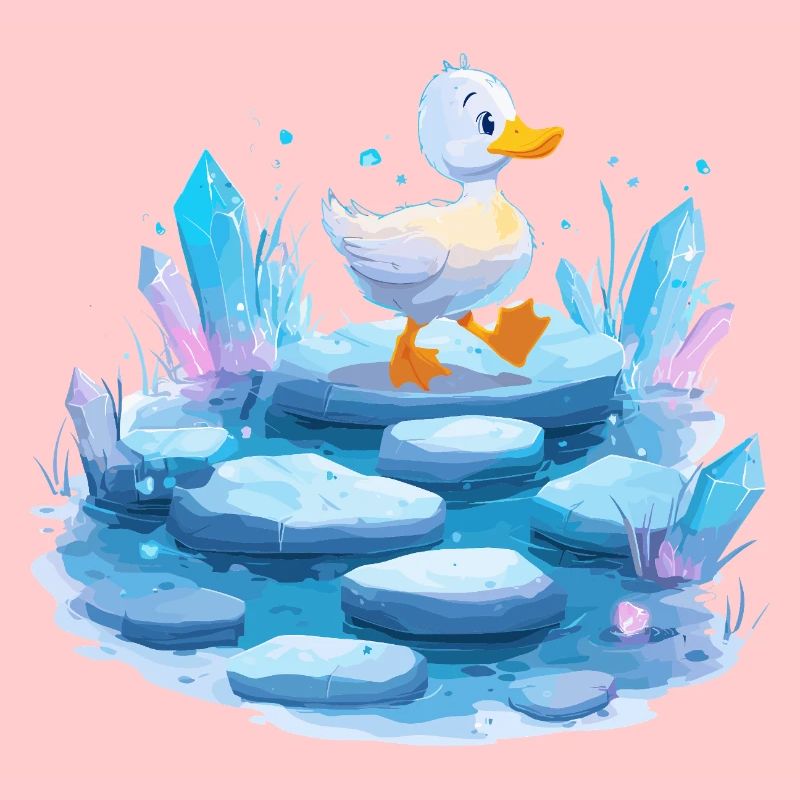 Ente auf Eispfad mit Kristallen