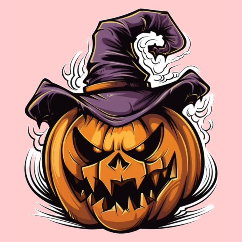Spooky Halloween Pumpkin with Witch Hat