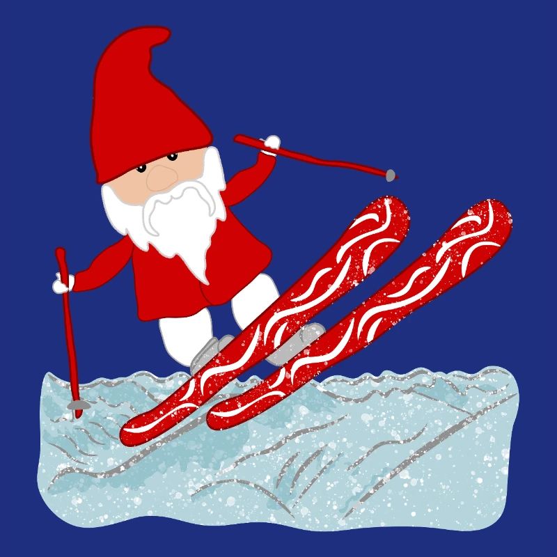 Dwarf skiing, old ski bunny, red, white