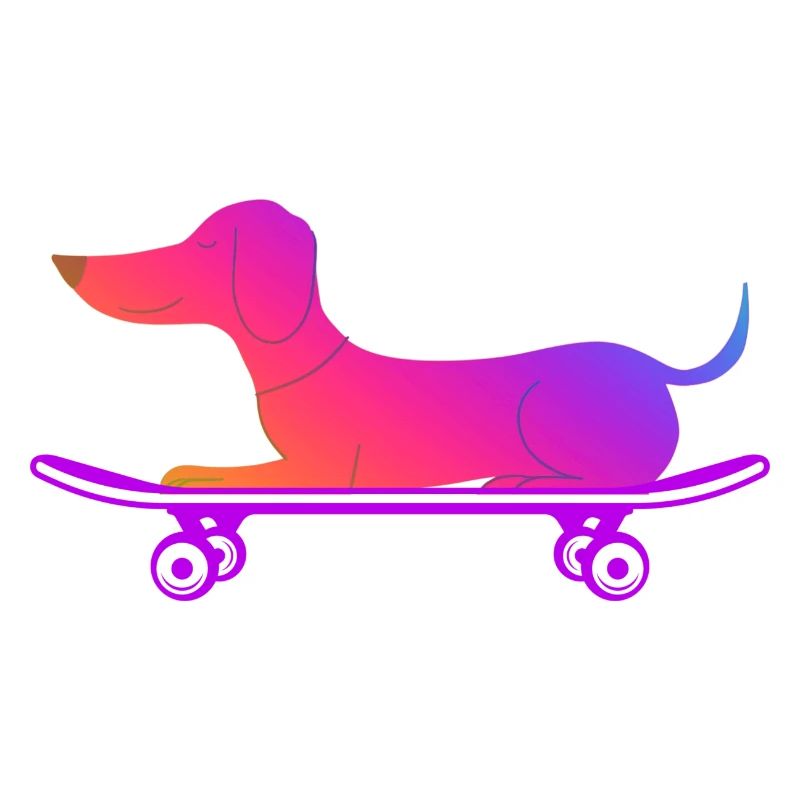 Dackel mit Skateboard
