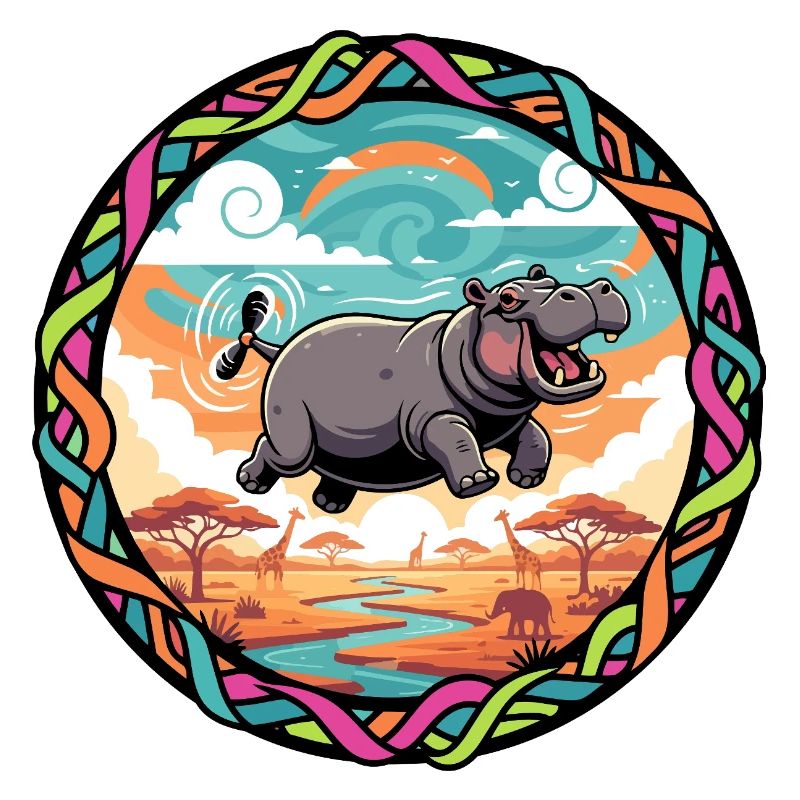 Witziger Hippo fliegendes Nilpferd bunt Savanne 