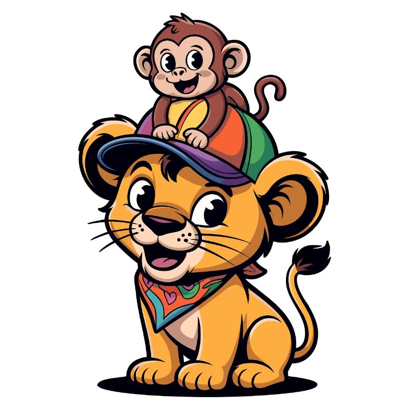 Petit Lion avec Compagnon Singe