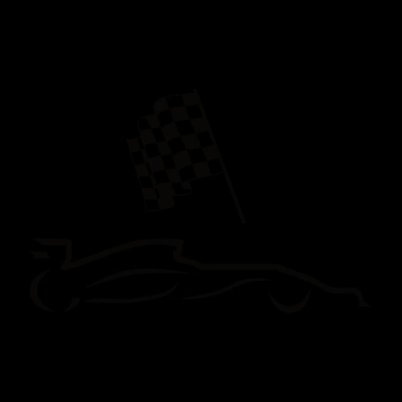 Racing car with chequered flag Line drawing Silhouett