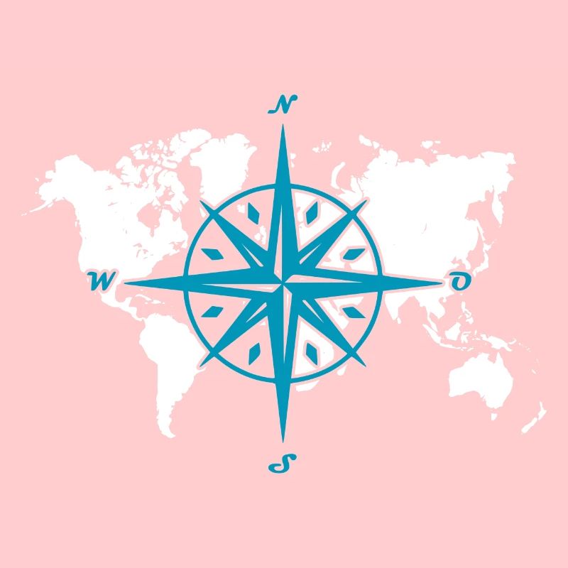 Windrose oder Kompassrose mit weißer Weltkarte