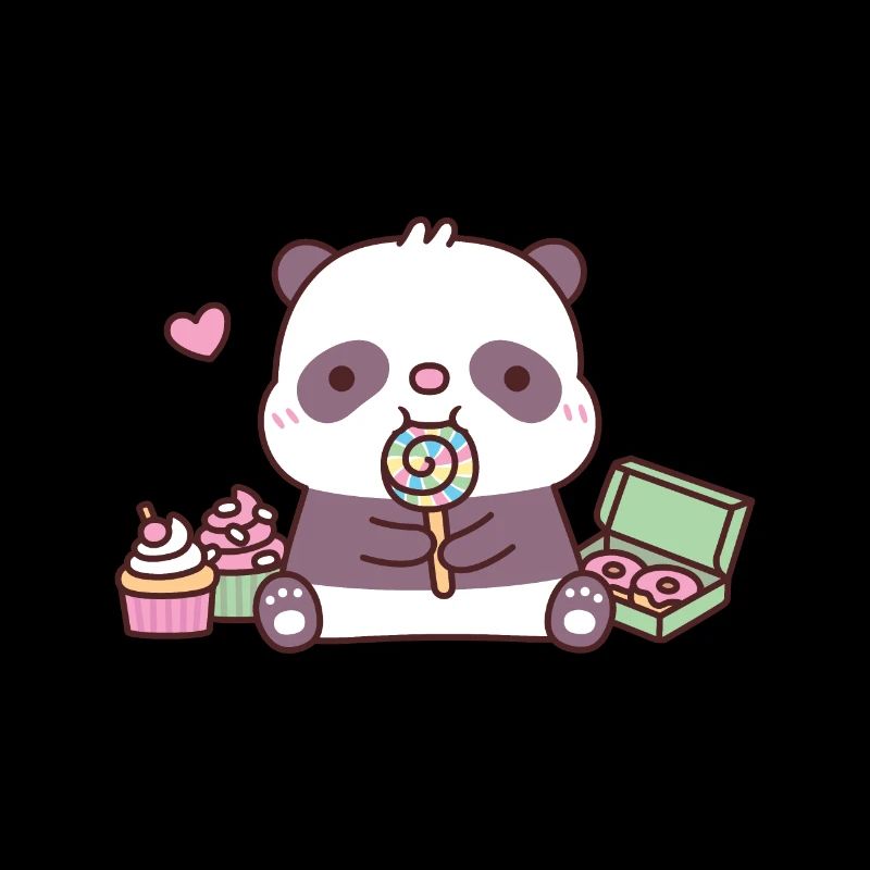 Cute Panda With Lollipop Cupcakes Donuts