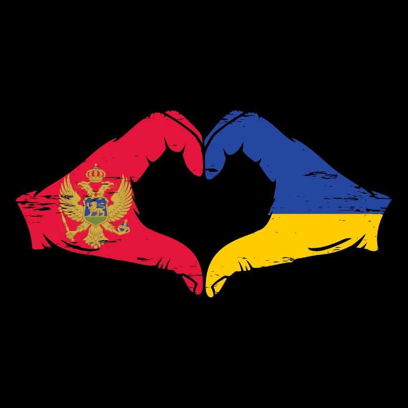 Monténégro Ukraine Drapeau Mains Coeur Forme Utilisé
