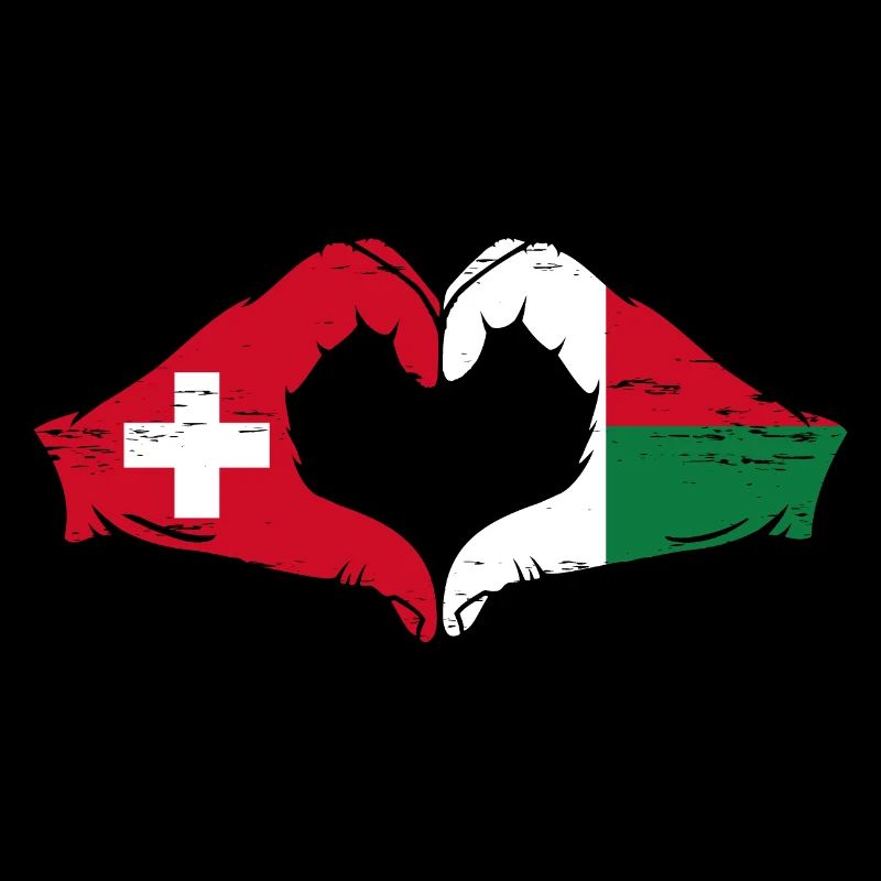 Suisse Madagascar Drapeau Mains Coeur Forme Utilisé