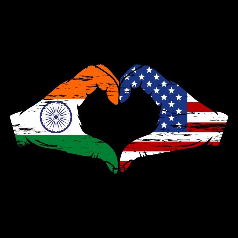 Inde USA Drapeau Mains Coeur Forme Utilisé