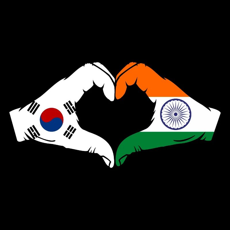 Corée du Sud Inde Drapeau Mains Coeur Forme
