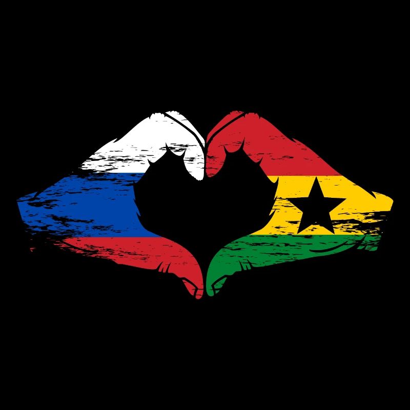 Russie Ghana drapeau mains forme de coeur utilisé