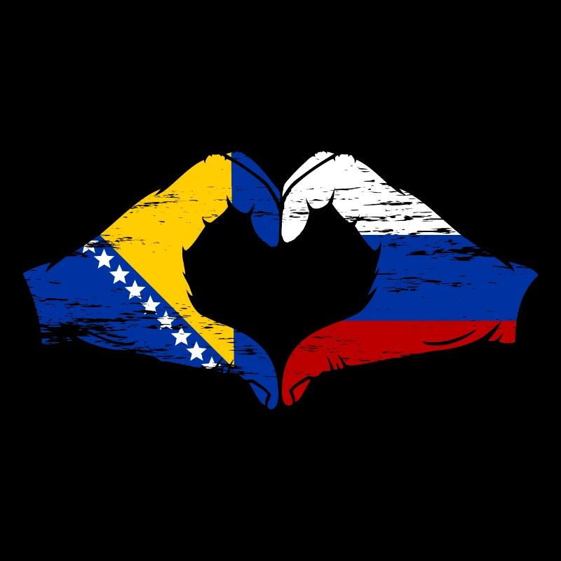 Bosnie Russie Drapeau Mains Coeur Forme Utilisé