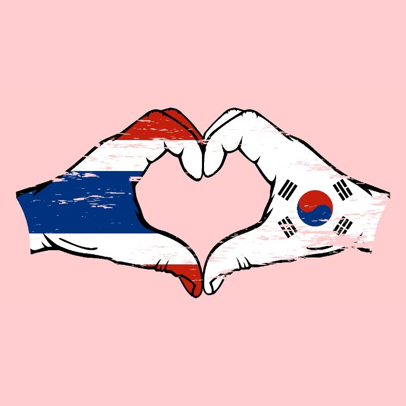 Thaïlande Corée du Sud Drapeau Mains Coeur Forme Utilisé