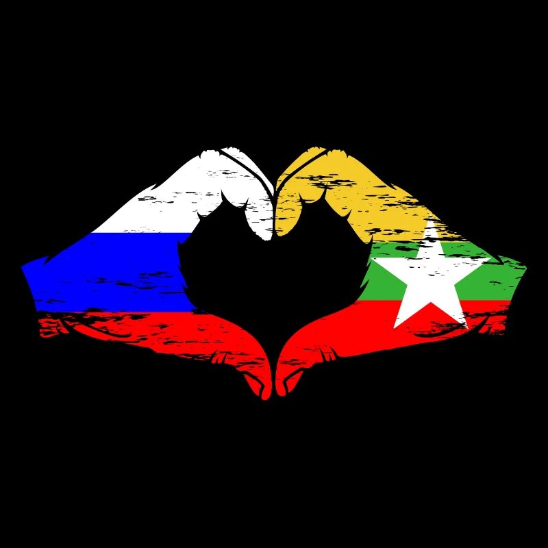 Russie Myanmar drapeau mains forme de coeur utilisé