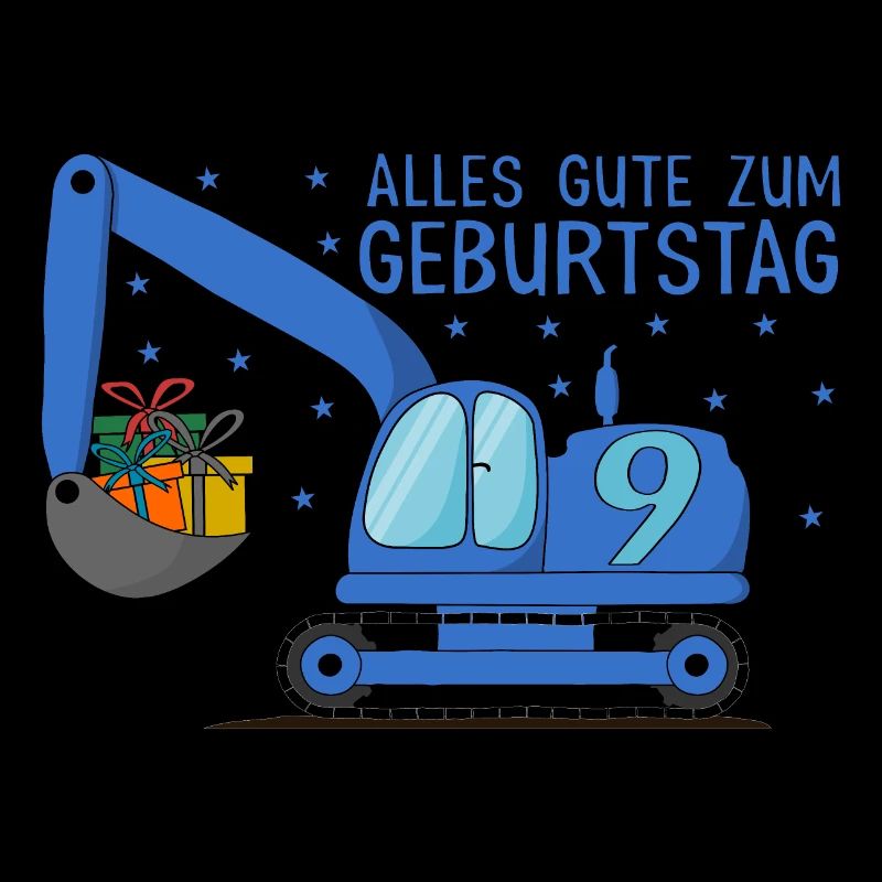 Bagger Kinder 9. Geburtstag Alles Gute Blau