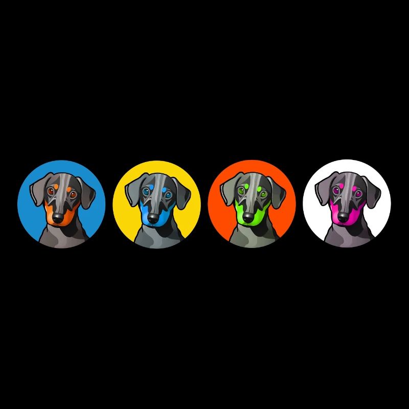 Four dachshunds colored in circles