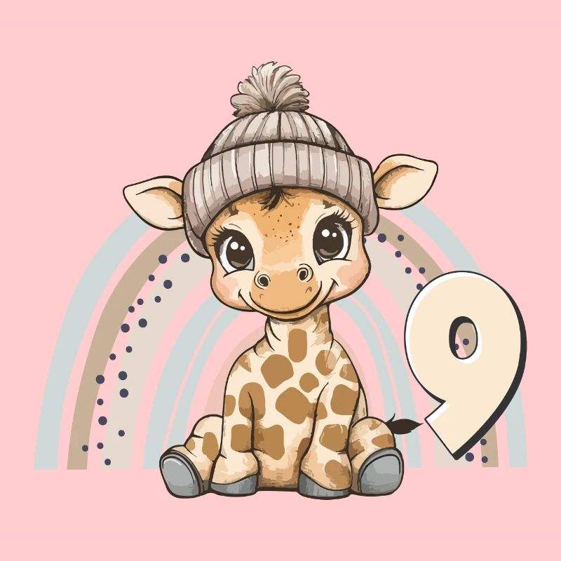 9. Geburtstag Giraffe Regenbogen Süß Niedlich